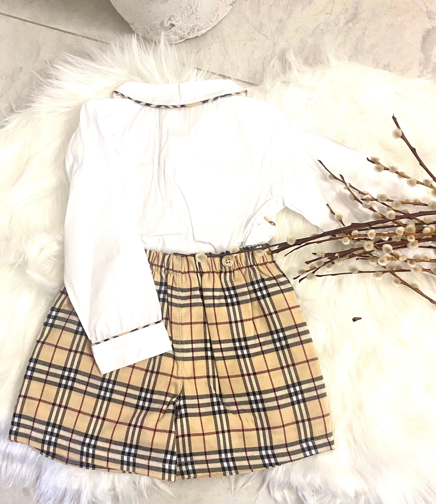 Jax Cream Check Smock Shirt & Shorts Set
