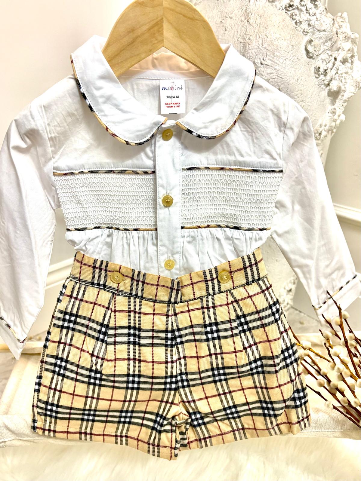 Jax Cream Check Smock Shirt & Shorts Set