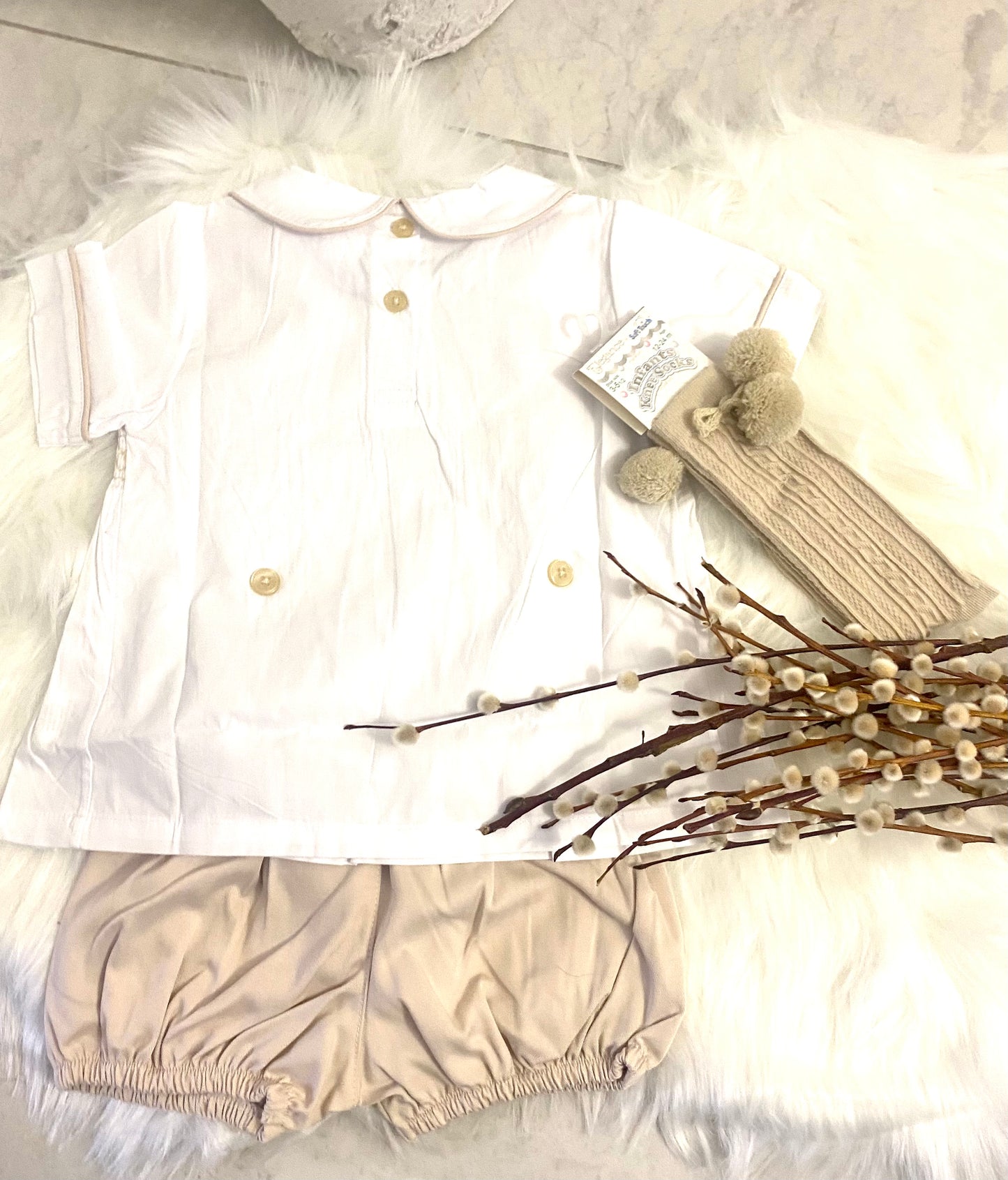 Louis Cream Smock Shirt Set